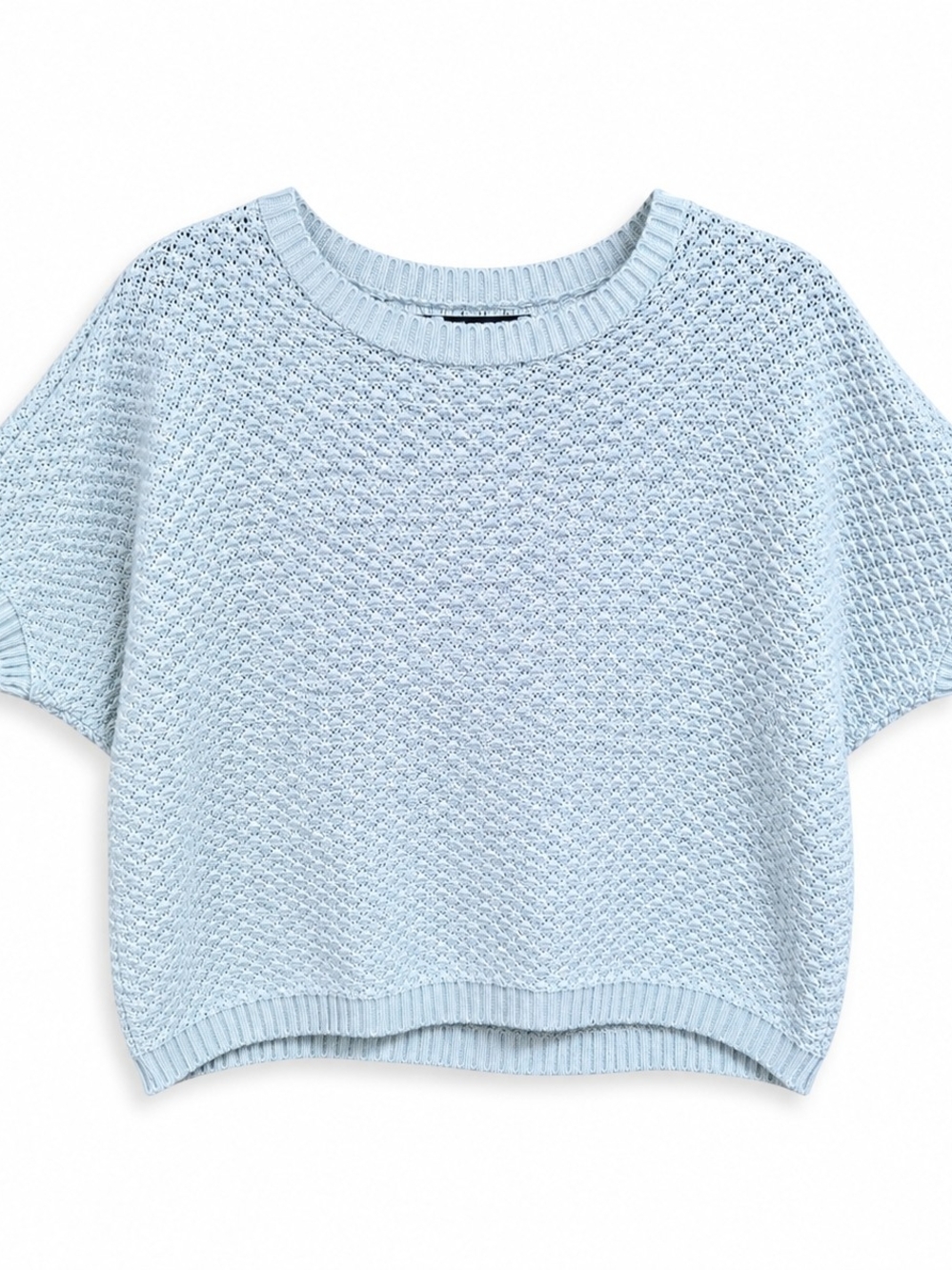 Rachel Zoe Women’s Large Light Blue 100% Cotton Short Sleeve Knit Sweater